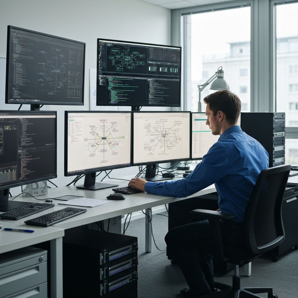 Modern IT workspace with technology solutions